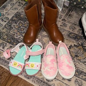 Brown Boots and Pink Slip-On Shoes for Kids